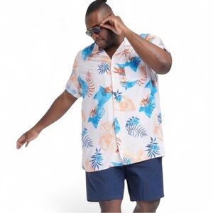 Goodfellow & Co Tropical Print Casual Button Down Shirt - Blue and Orange